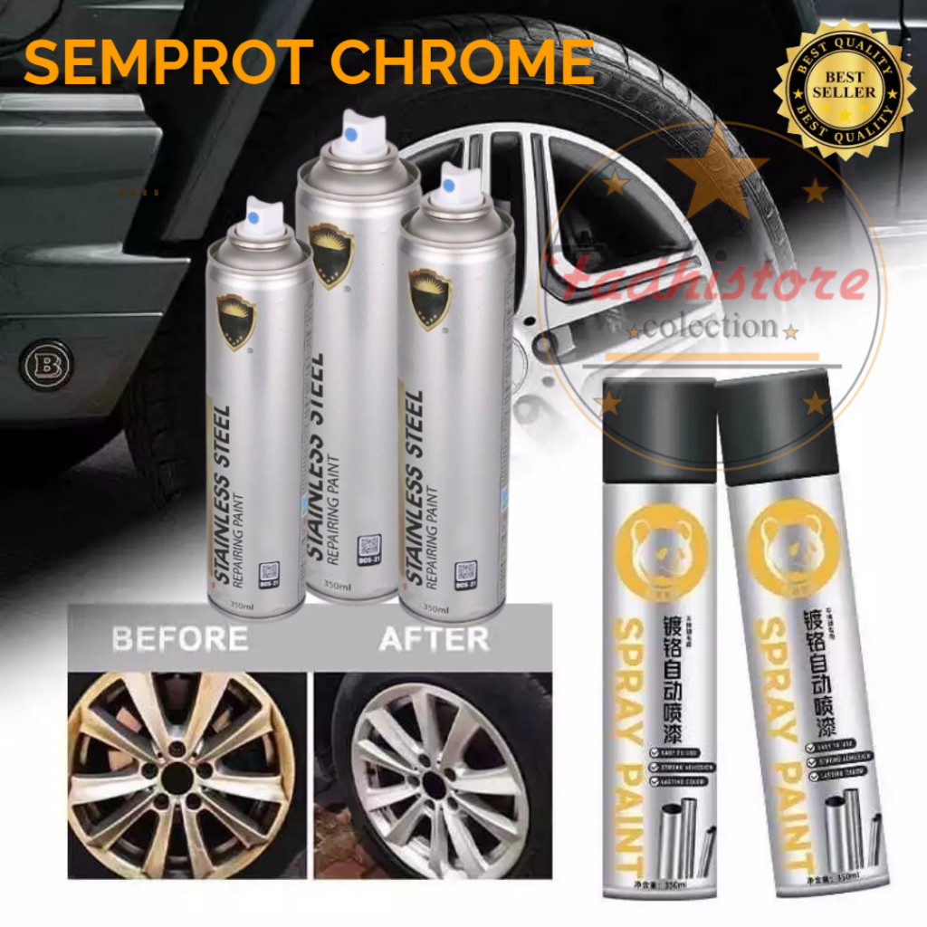CAT SEMPROT CHROME 350 ML BERKWALITAS ANTI KARAT /CAT SEMPROT MOTOR BESI STAINLESS CHROME