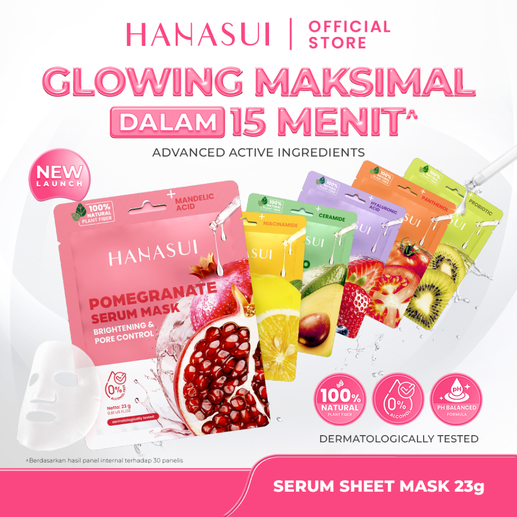 Hanasui Serum Sheet Mask - Masker dengan Kandungan Serum Bahan 100% Serat Alami Lembut di Kulit untu