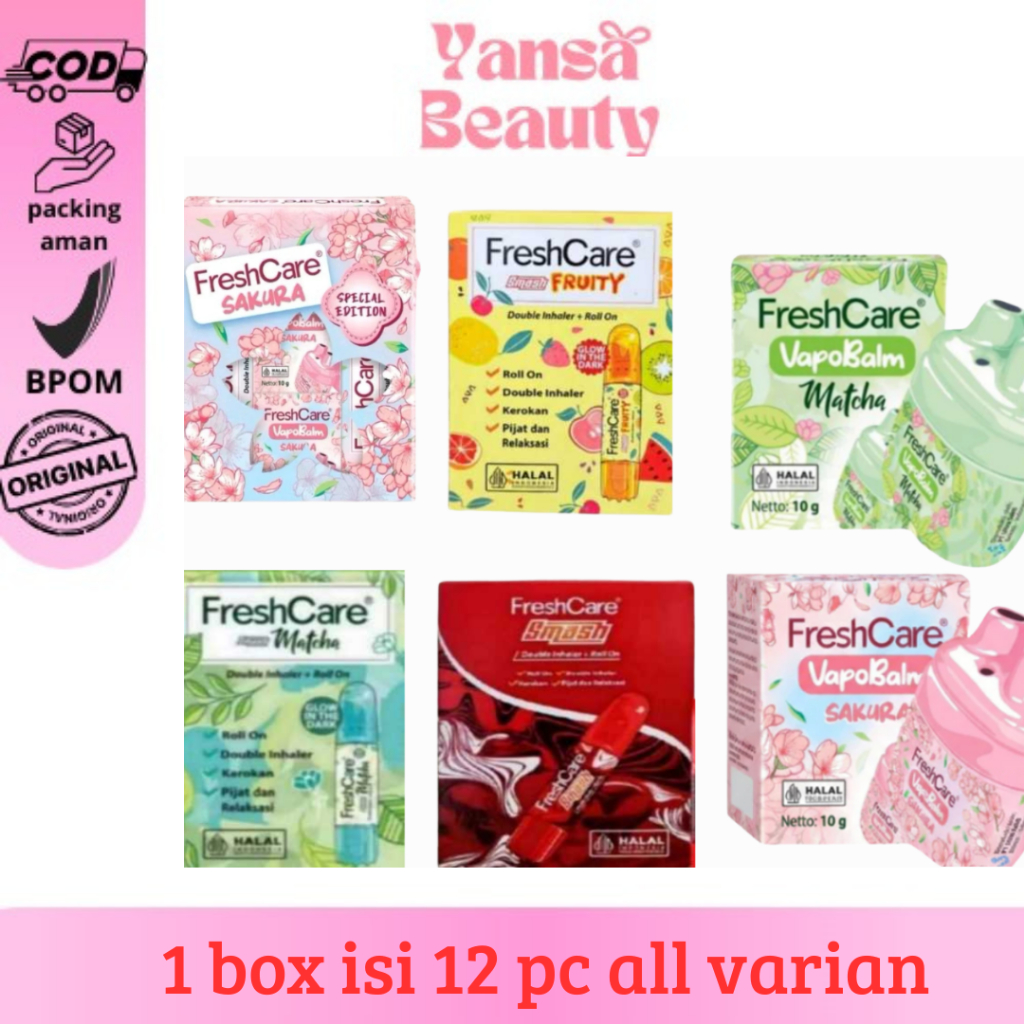 FreshCare 1 BOX isi 12pcs- Matcha 4 in 1 Double Inhaler + Roll On SAKURA FRUITY