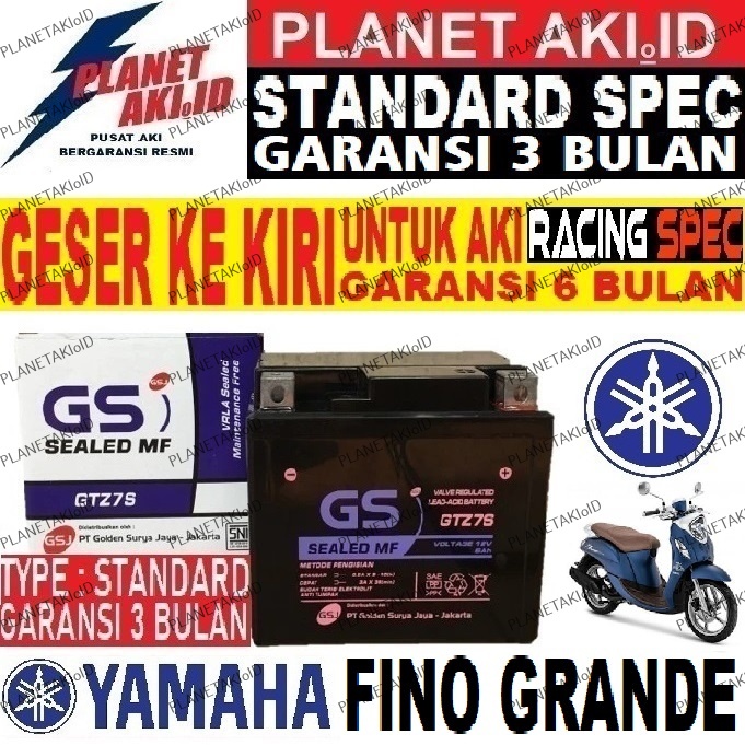 Aki Motor Yamaha New Fino Grande GTZ7S Accu Kering MF