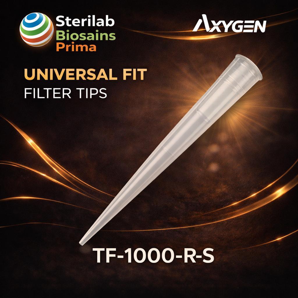 Axygen 1000 uL Universal Fit Filter Tips, Clear, Sterile, TF-1000-R-S - 10 Racks/Pk