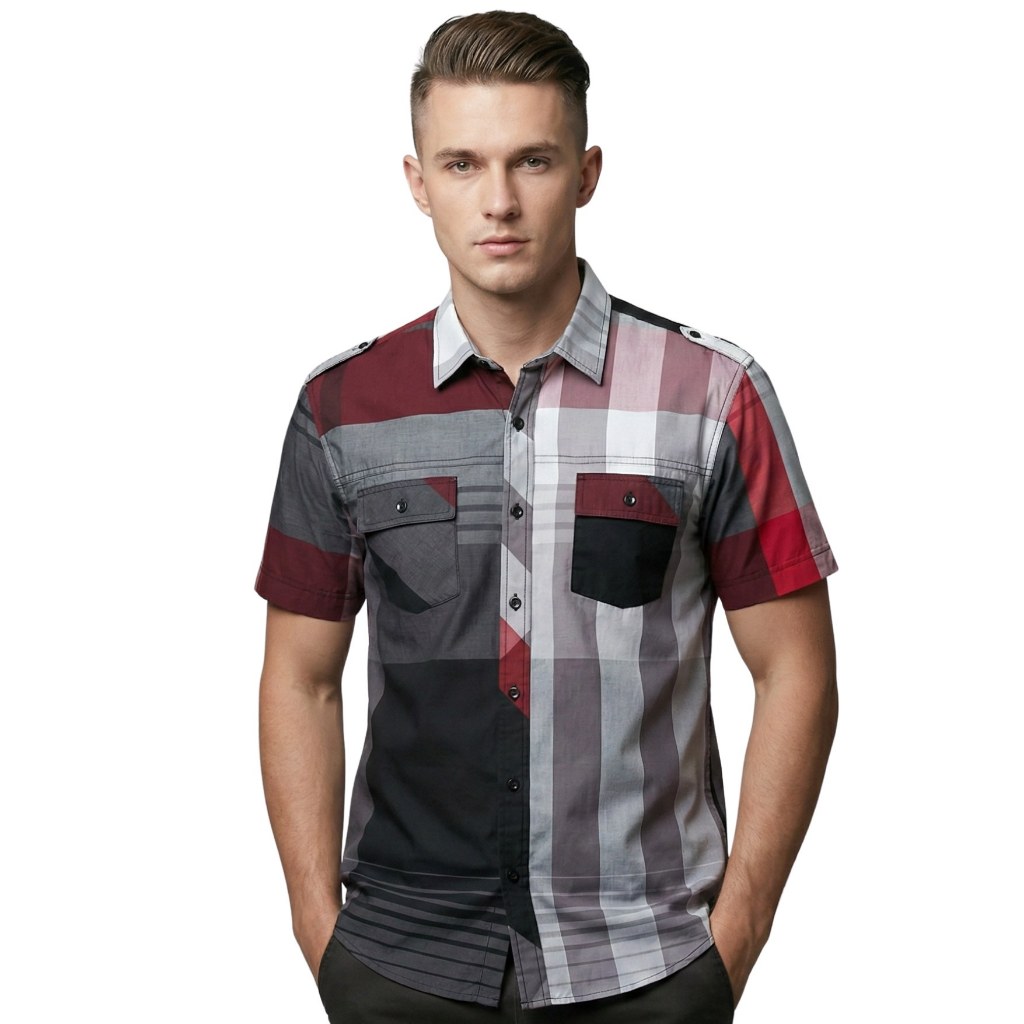 Kemeja Pria Lengan Pendek Motif Original Premium Pakaian Branded Sisa Ekspor