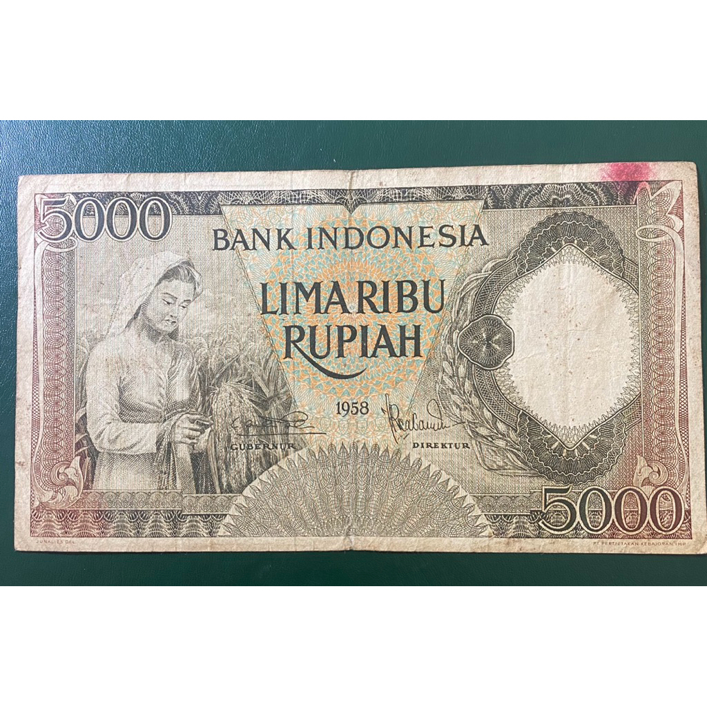 Uang kuno 5000 Rupiah Lawas 1958 No Seri Cantik