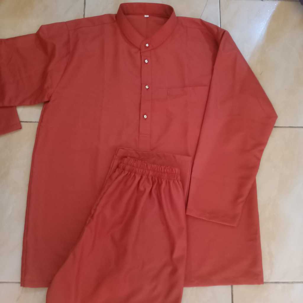 SETELAN BAHAN PREMIUM BAJU MELAYU PRIA DEWASA TOYOBO TELUK BELANGA/BAJU KURUNG MELAYU WARNA TERACOTT