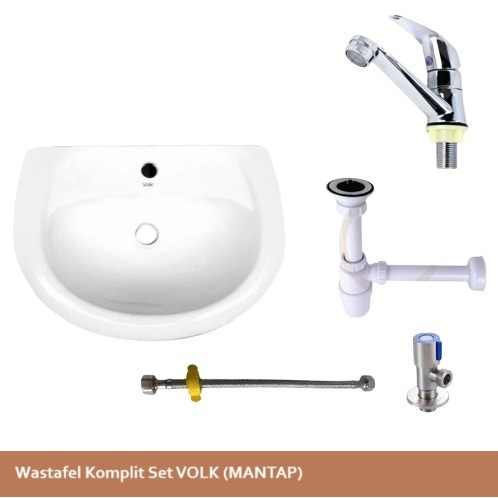 Wastafel Keramik Cuci Tangan Komplit Set VOLK / Wastafel Komplit Set VOLK PACKING KAYU