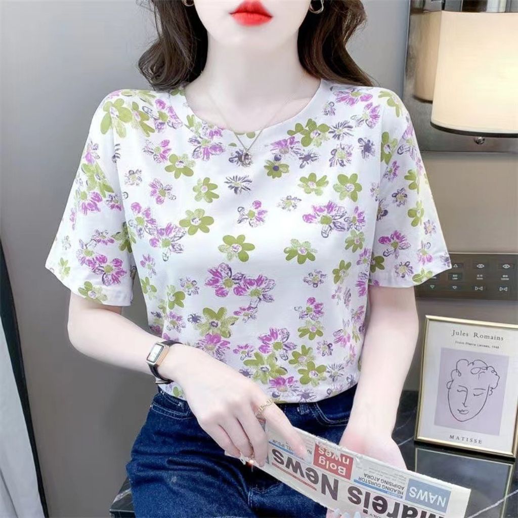 baju kaos imprt motif bunga
