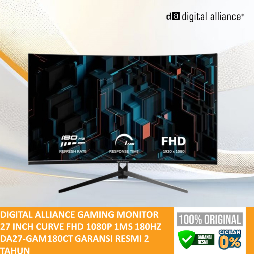 DIGITAL ALLIANCE GAMING MONITOR 27 INCH CURVE FHD 1080P 1MS 180HZ DA27-GAM180CT 2Y