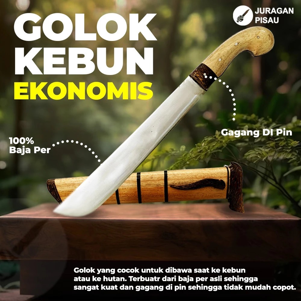 Golok Baja Asli Sup9 Super Tajam | Golok Kebun Panjang 30 cm Fulltang Pin | Juragan Pisau