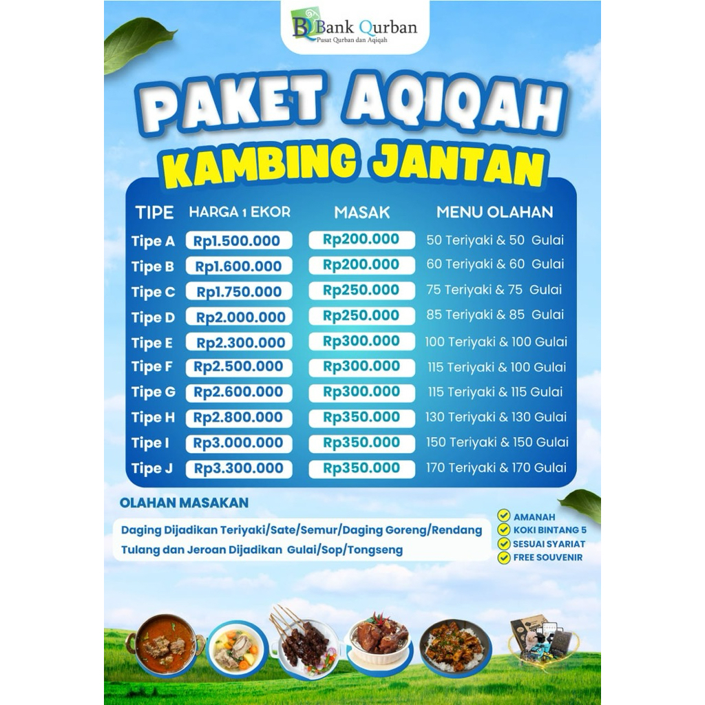 Paket Aqiqah 1 Ekor Kambing/Domba JANTAN + Masak