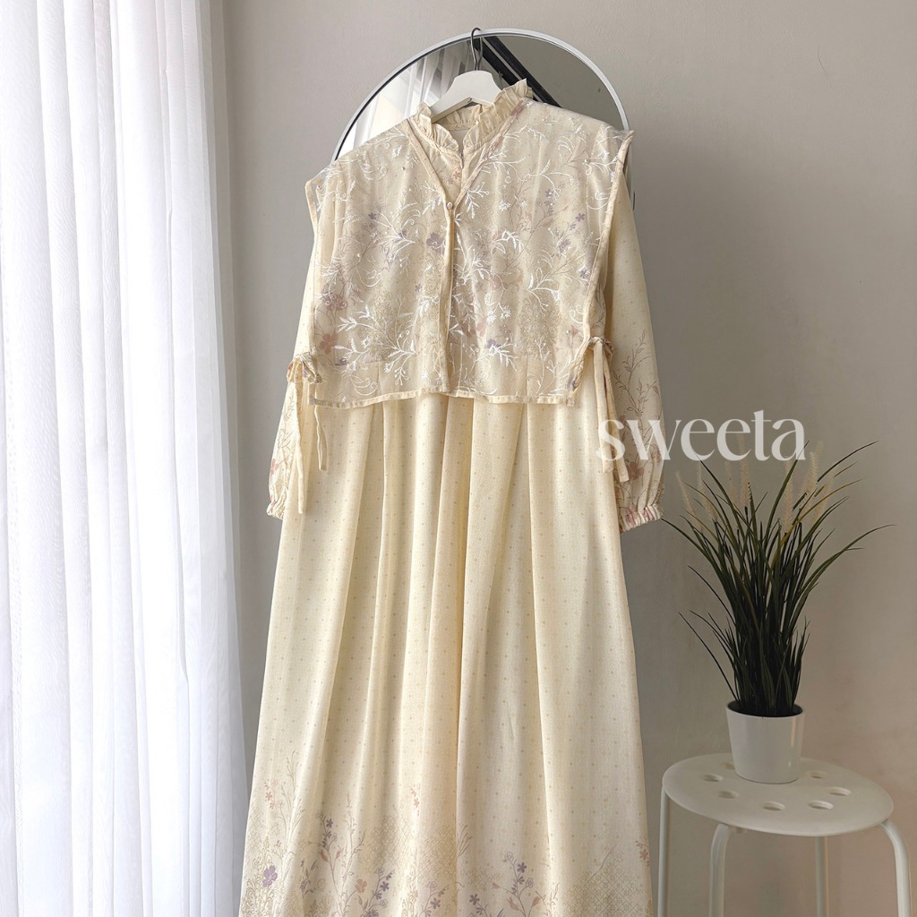 SWEETA | Midi Dress Vest Mix Tile Mutiara | LD 105cm | Ceruty | Korea Style | Atasan Wanita |Muslim