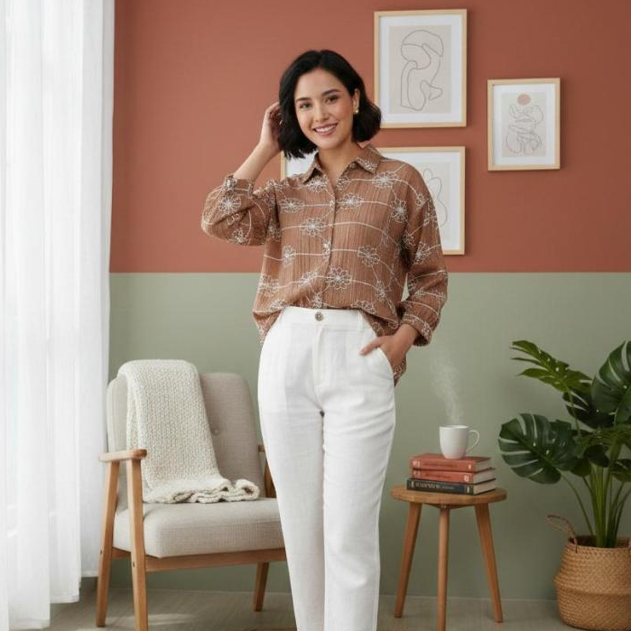 Kemeja Crinkle Airflow Bordir Eyelet