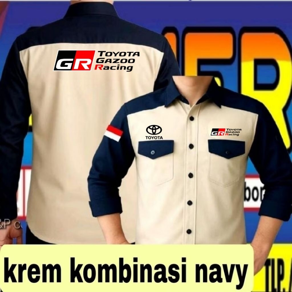 ready krem kombinasi navy kemeja Toyota gazoo racing baju Toyota gazoo racing seragam Toyota gazoo r