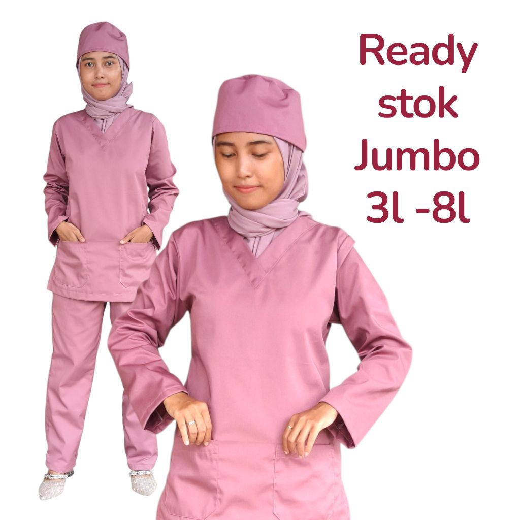 Baju ok lengan panjang super jumbo baju jaga perawat scrub medis jumbo