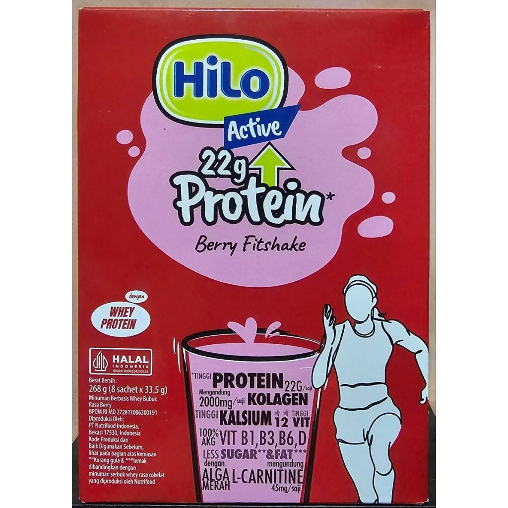 Hilo Active Susu Bubuk Tinggi Protein Rasa Berry Fitshake 268g Box (isi 8 sachet x 33,5g) - Untuk Us