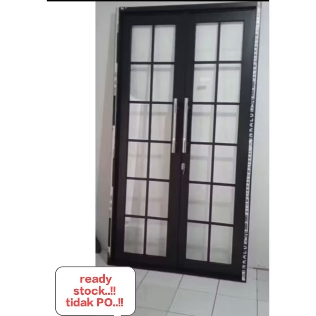 pintu aluminium kaca dobel pilihan ukuran L160xT210 dan L120 x T210 2 daun (kupu tarung )model ornam