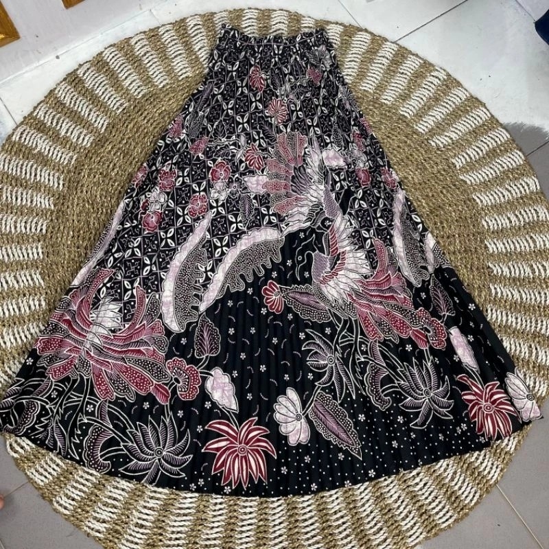 Rok Plisket Batik Jumbo Wanita | Rok Batik Panjang All Size Super Jumbo | Rok Mayung Batik Dewasa Pr