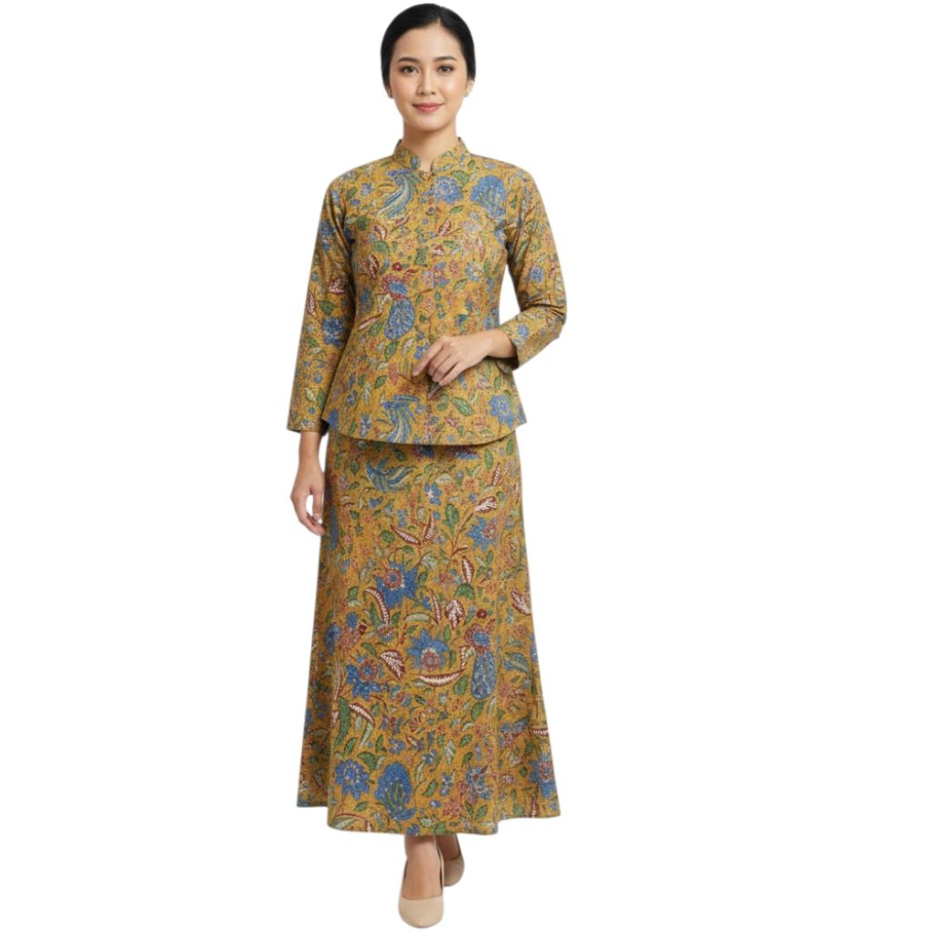 Setelan Batik Rok & blus baju kantor wanita dewasa atasan kerja tigneg krem