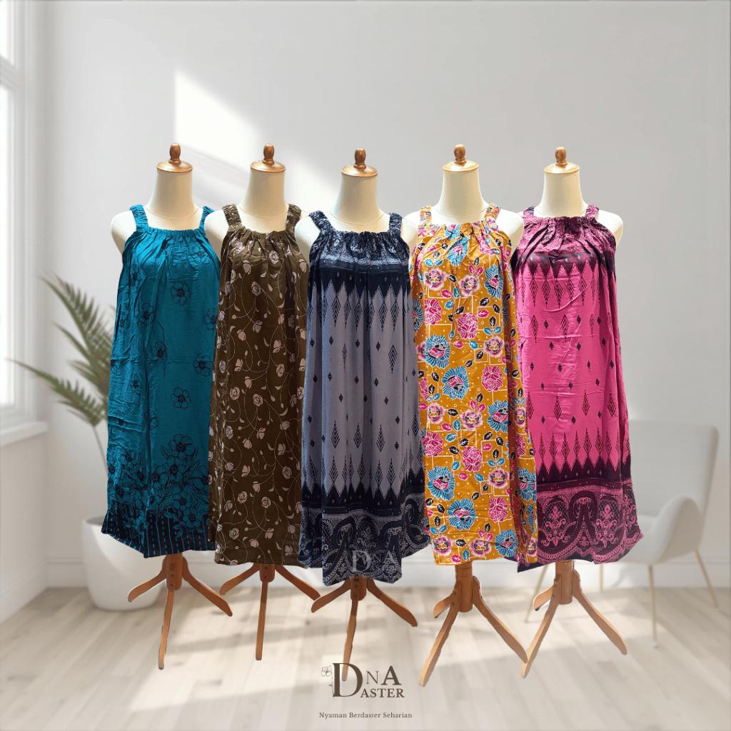 Daster Tanpa Lengan dengan Karet Rayon Premium Handprint – Daster Adem Motif Cantik Nyaman