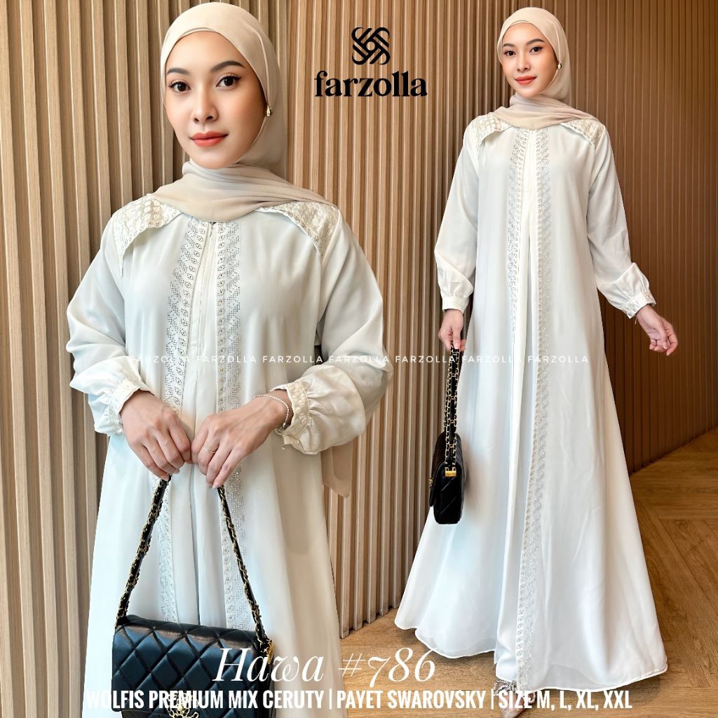 NEW Hawa 786 ori farzolla / gamis abaya putih haji dan umroh / gamis abaya turkey white terbaru leba
