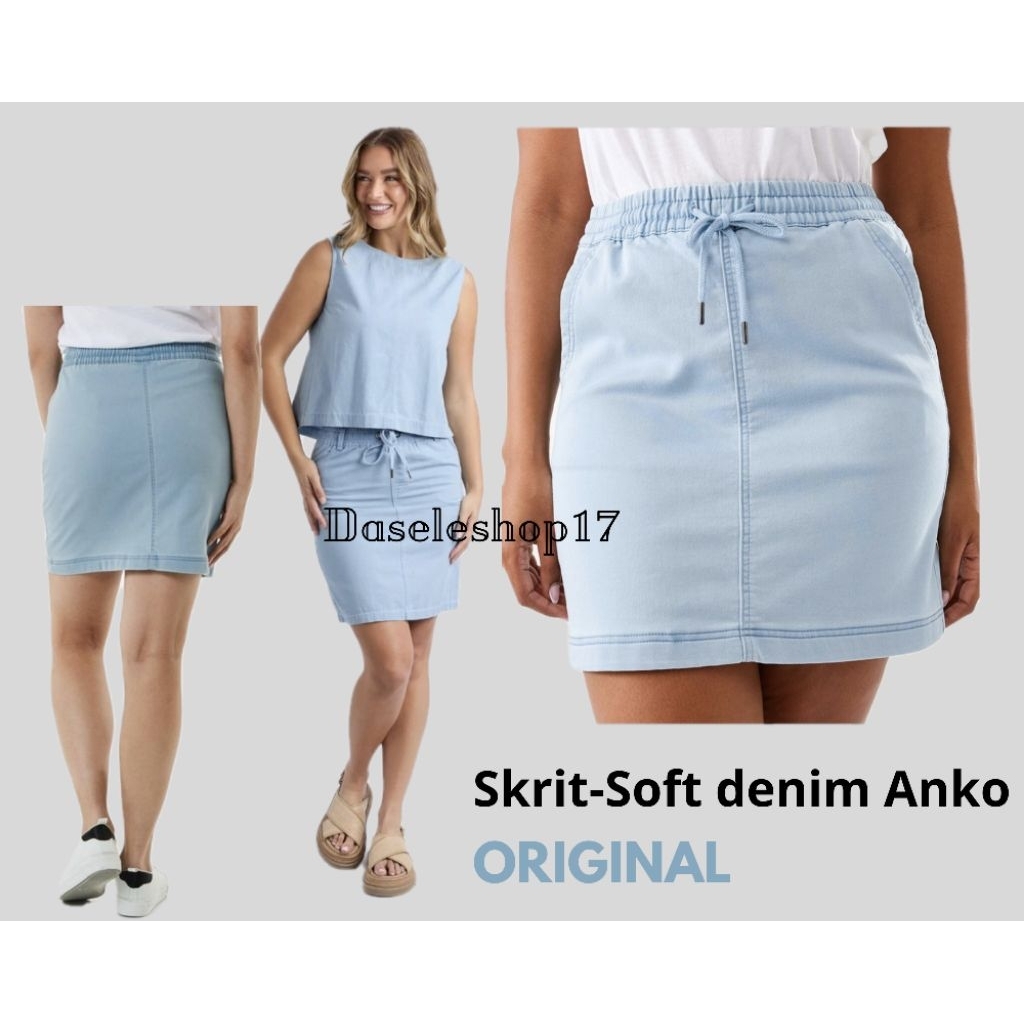 Skrit soft Denim-Rok anko knit pinggang melar