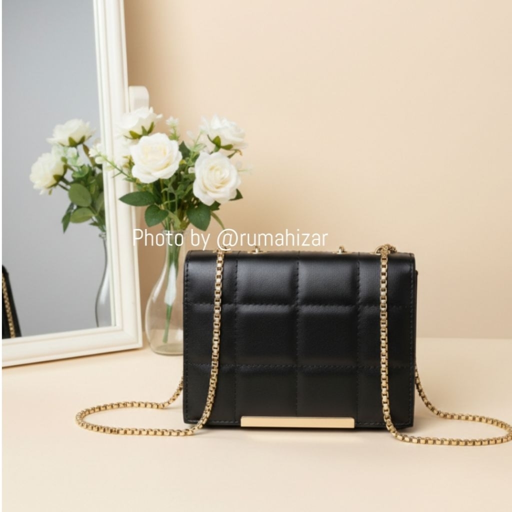 ROSE Tas Selempang Wanita Sling Bag Wanita Kondangan Bordir Premium Tas Bahu Hitam Elegan Rantai Gol