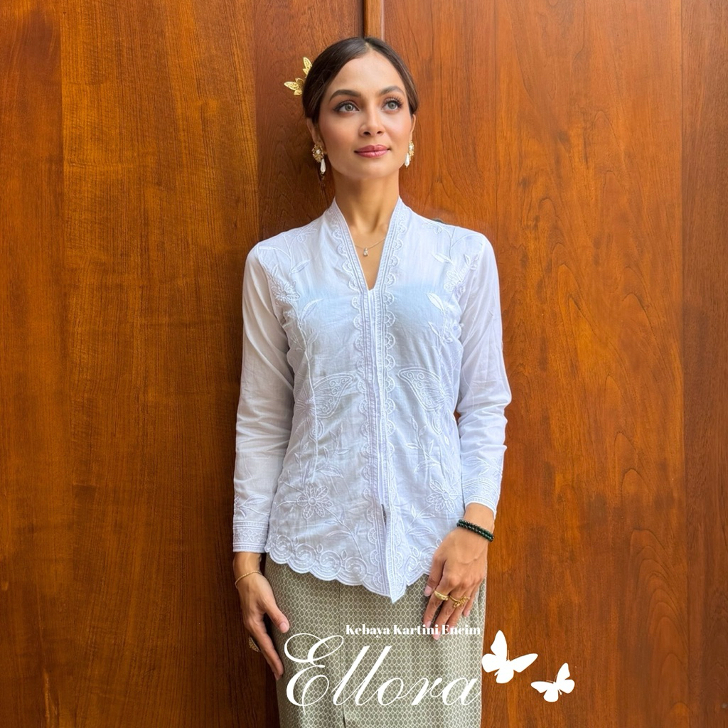 Kebaya Bali Encim Bordir - Elora White Kupu-Kupu | Kebaya Kartini Lengan Panjang | Kebaya Bali | Keb