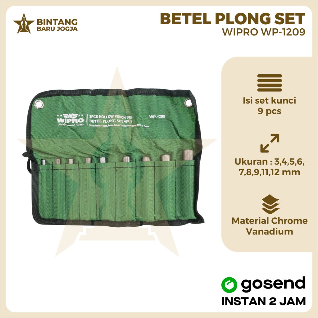 Betel Plong Set 9Pcs Wipro Hollow Punch 9 Pcs WP1209 Alat Pembolong Gasket Kulit Plong Set