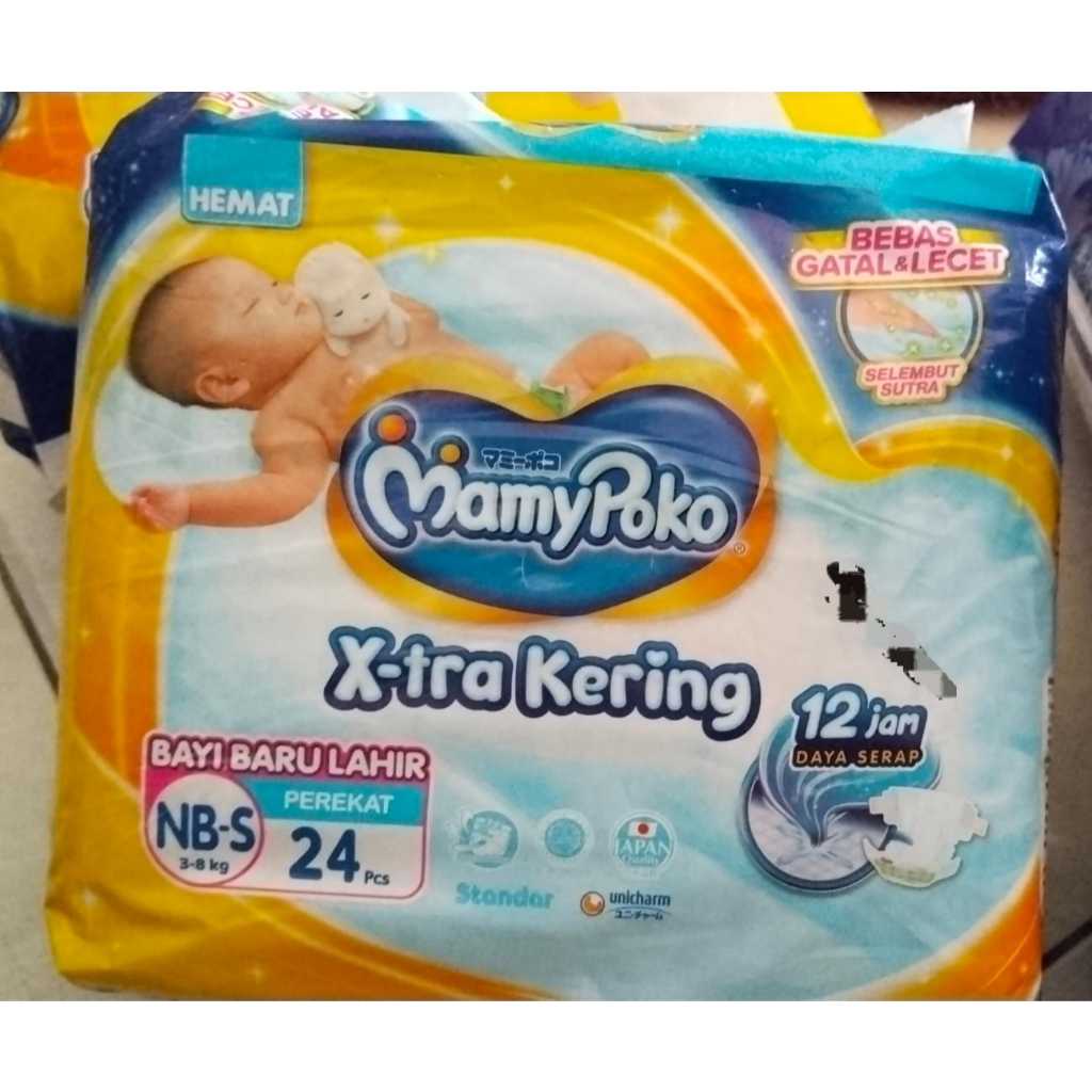 momy poko x-xtra kering popok tipe  perekat  NB-S 24 pcs