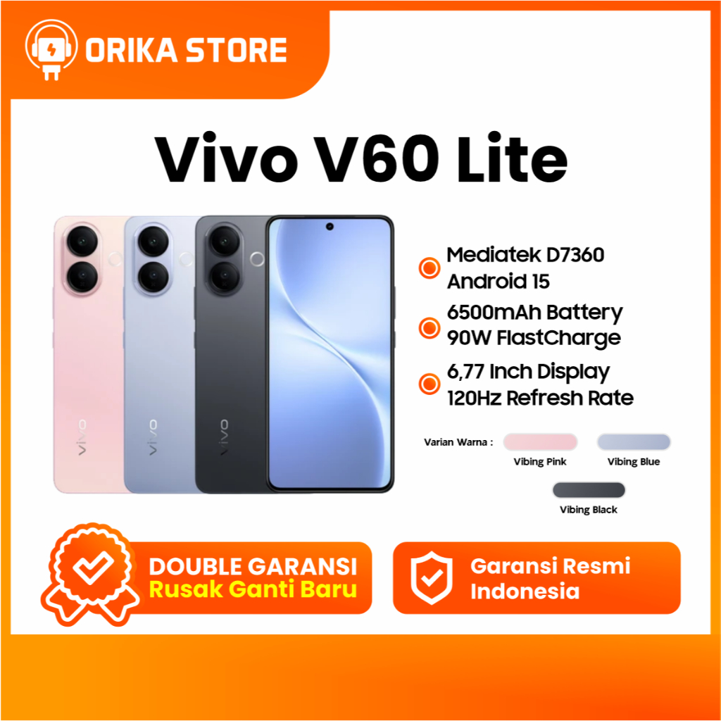 Vivo V60 Lite 4G / 5G | RAM 8GB+256GB | RAM 12GB+512GB | Kamera 50MP | Baterai 6500mAh Garansi Resmi