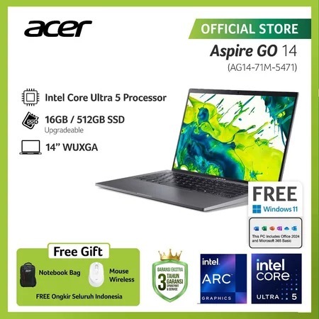 ACER LAPTOP ASPIRE GO 14 AG14-71M-5471 14" WUXGA INTEL CORE ULTRA 5 125H RAM 16GB
