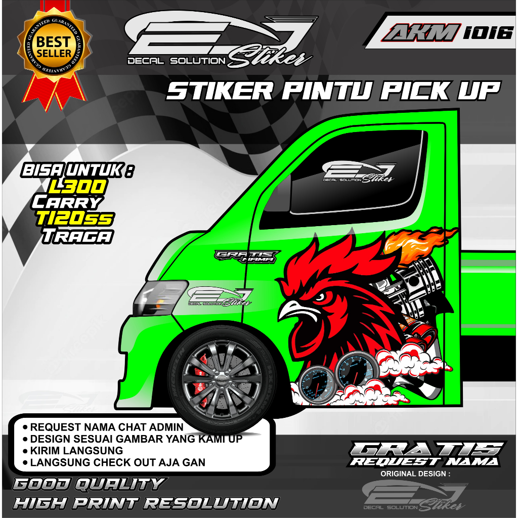 AKM 1016 DECAL STIKER PINTU MOBIL PICK UP GRANMAX CARRY L300 KEKINIAN/STIKER AYAM RACING CUSTOM NAMA