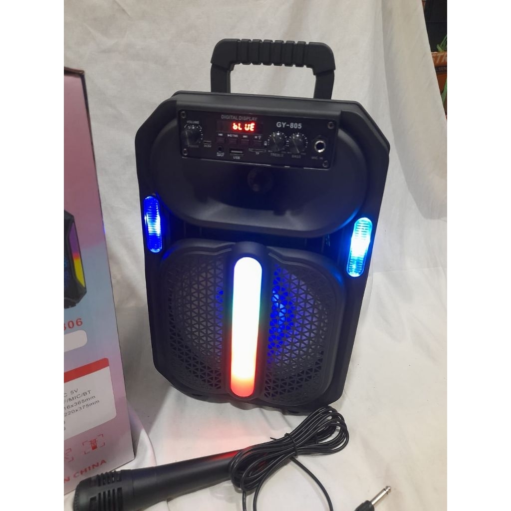 super bass gy 805speaker portabel bluetooth Bonus mic kabel tersambung Ukuran 8 inchi22 x 18 x 38 cm