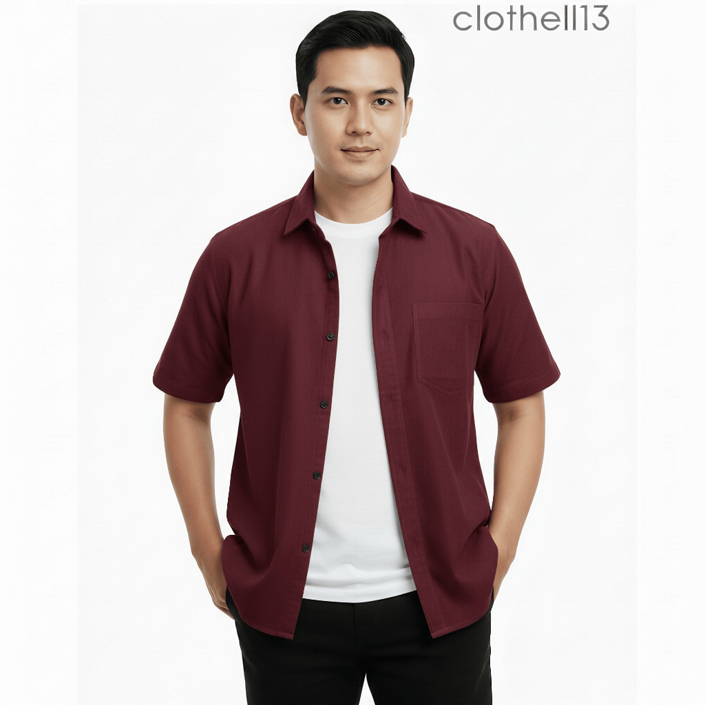 KEMEJA PENDEK PRIA CORDUROY PREMIUM KODORAI Burgundy