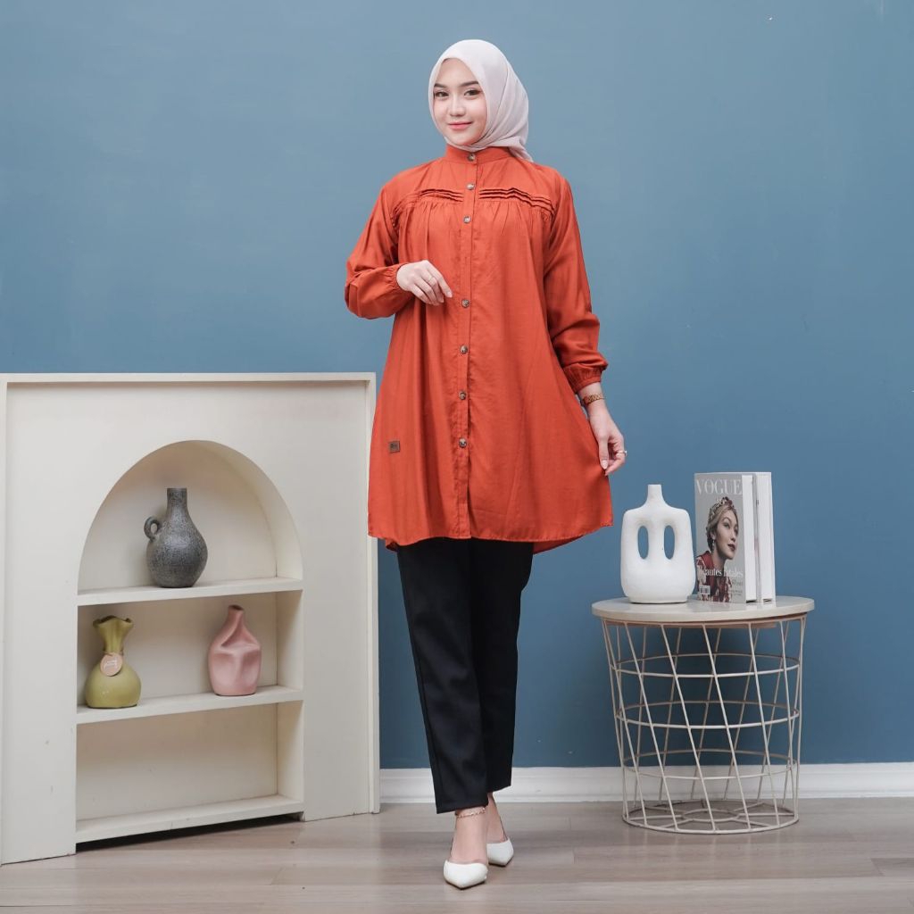 (LD 110-130) NADA Long Tunik Baju Atasan wanita Tunic Katun Polo Linen Premium Fashion Muslim Lebara