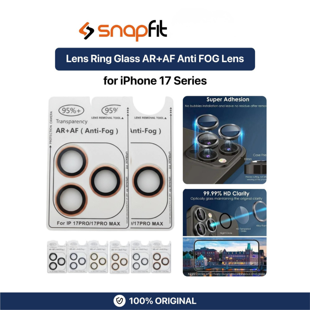 SNAPFIT Lens Camera Butiran iPhone 17 Pro Max 17 Pro 17 Air Lens Ring Glass AR+AF Anti FOG Anti-refl