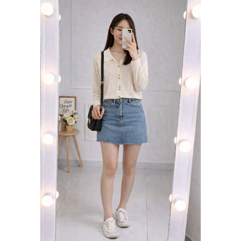 Gaura Rib Knit Cardigan Tebal Putih Panjang Rajut Premium with Gold Button