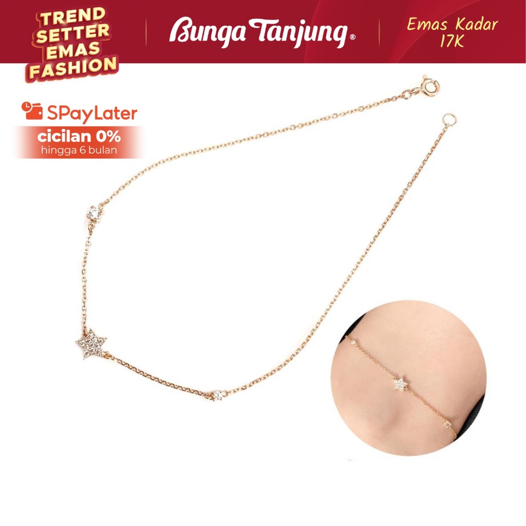 GELANG KAKI BINTANG BLINK - EMAS 17K - BUNGA TANJUNG GOLD