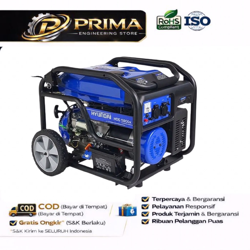 SAA - Genset 5000 Watt Generator Gasoline Hyundai HDG 5800X Mesin Genset Bensin