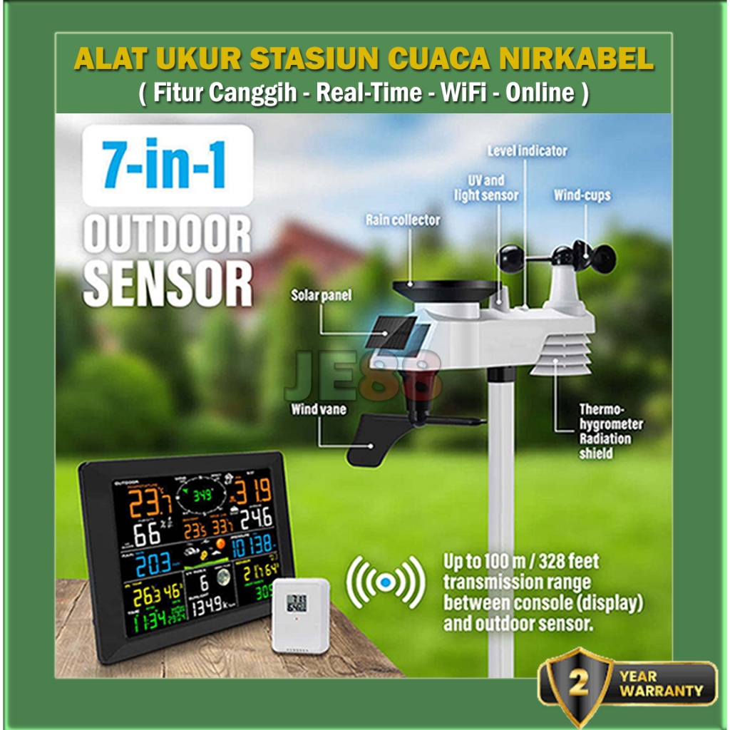 Alat Ukur Stasiun Cuaca, Alat Pengukur Cuaca iklim, Curah Hujan, Radiasi UV, Dew Point, Sunlight, HI