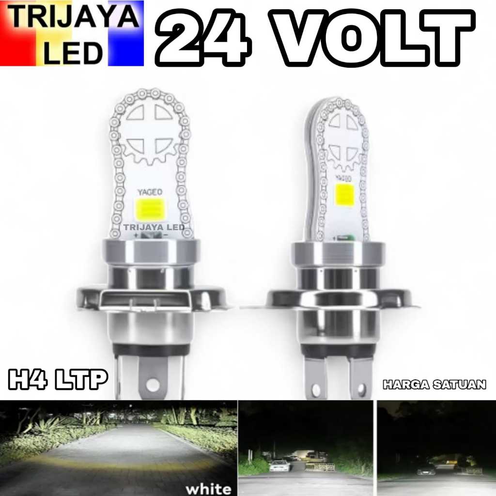 Lampu LED Utama Depan 24 Volt H4 LT Laser Gun Biled High Low Putih D3 COB Truk Bus Fuso Canter Tront