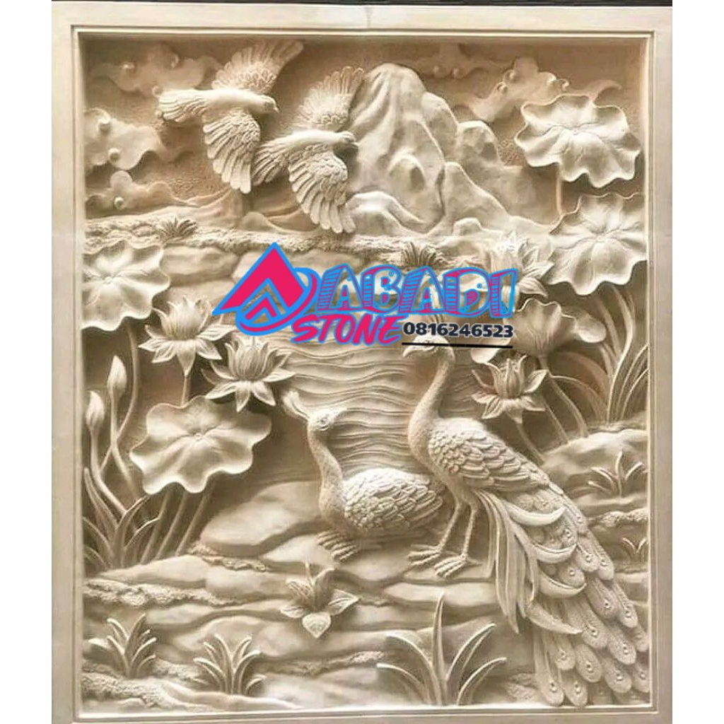 merak batu alam pajangan dinding ruang tamu pagar taman kolam