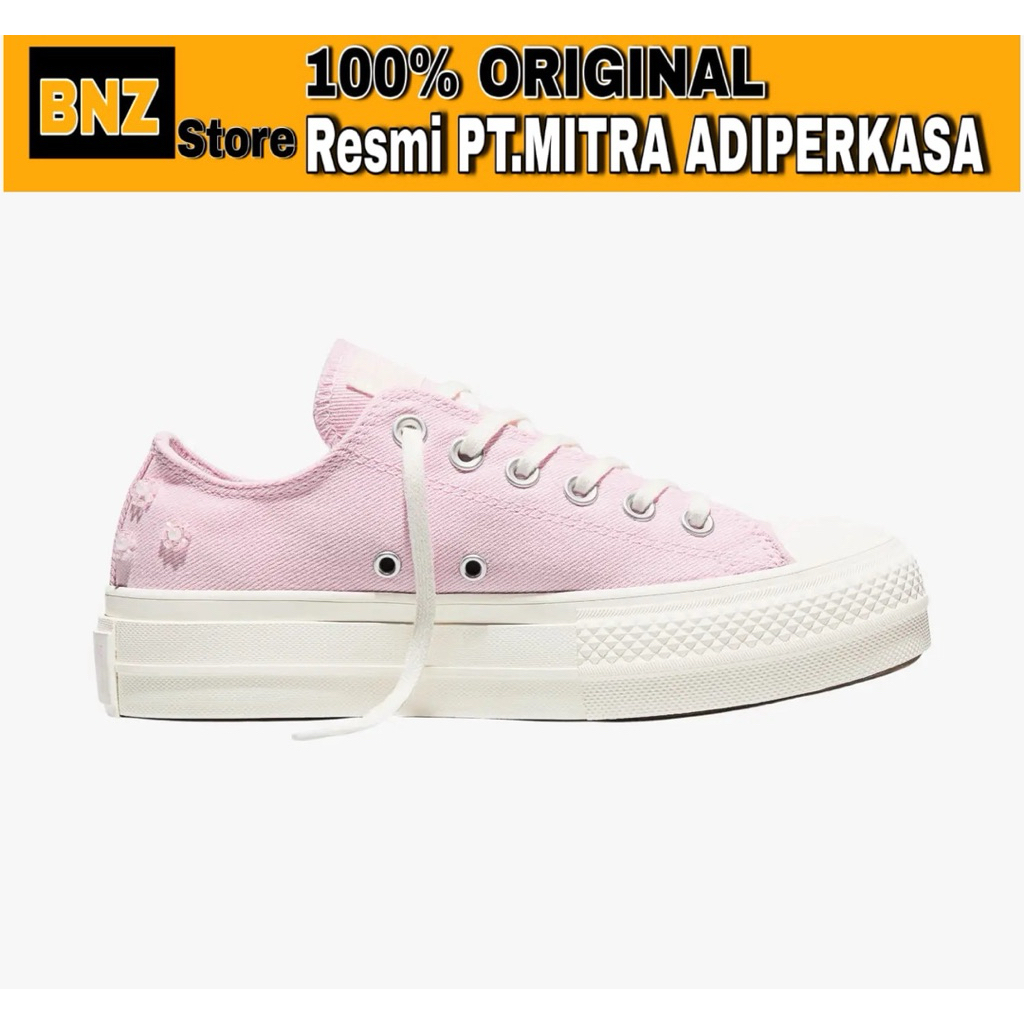 Sepatu Sneakers Wanita Converse CTAS Lift Platform Ox Beads Pink/Vintage White