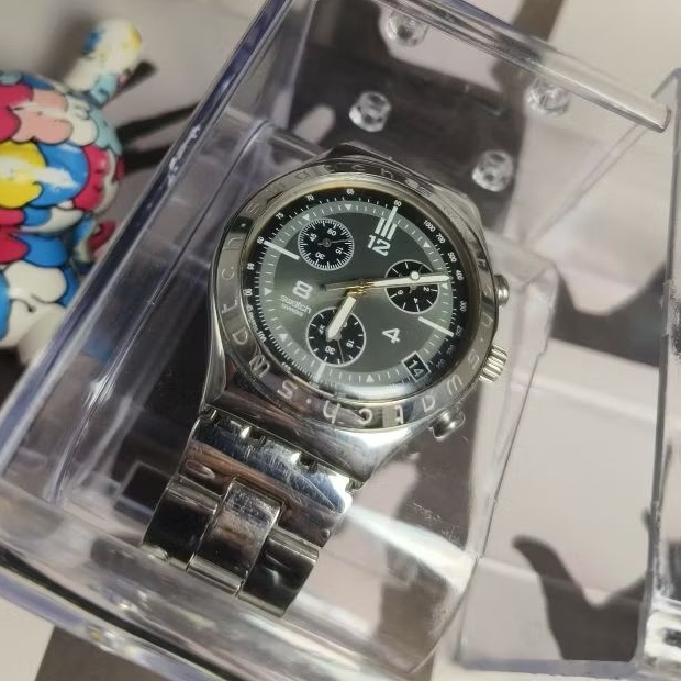 Jam Tangan Swatch Irony Chrono Fearless Grey YCS436G Original Swiss Made
