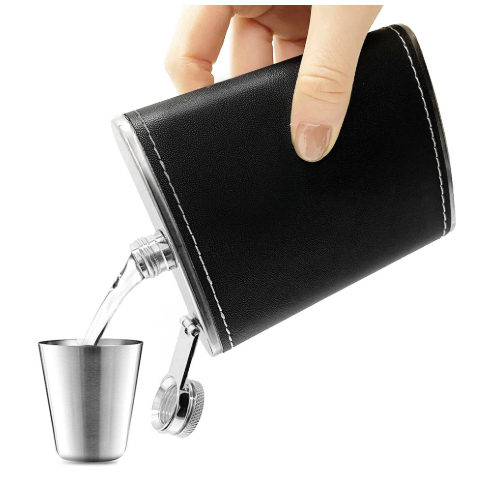 Botol Minuman Alkohol 8 Oz Hip Flask Stainless Steel Retro Vintage Kulit Sintetis Desain Minimalis, 