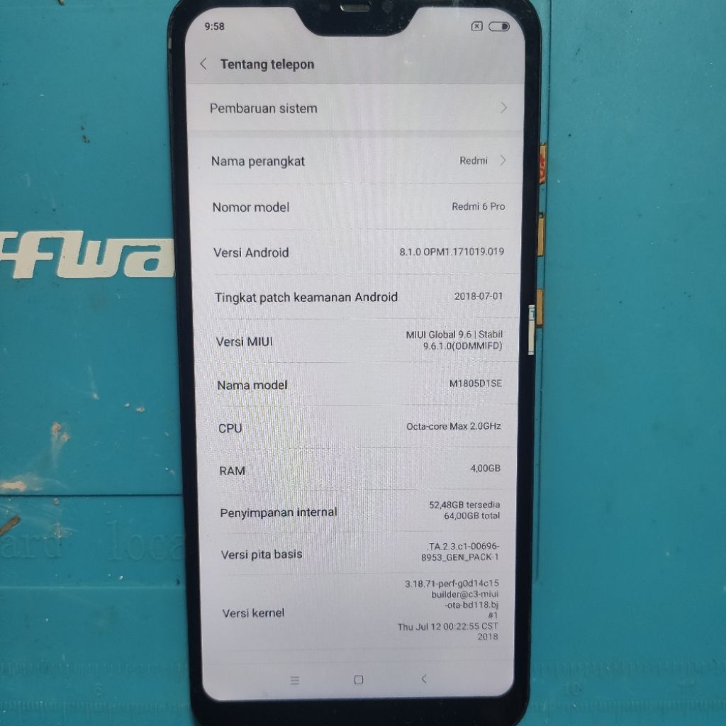 Mesin hp xiaomi Redmi 6 Pro 4/64gb