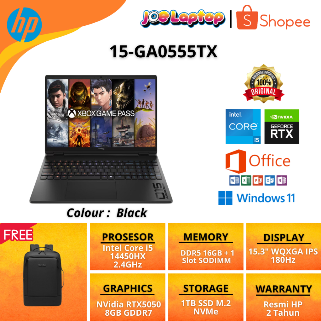 HP HyperX Omen 15-GA0555TX Shadow Black i5 14450HX Win11 OHS