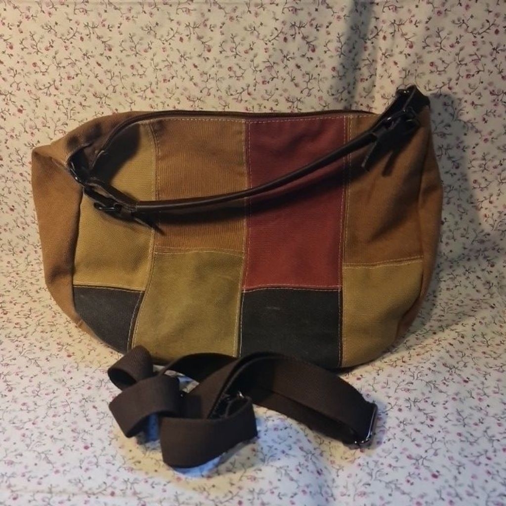 PRELOVED TAS WANITA KANVAS SLEMPANG JINJING MOTIF KOTAK