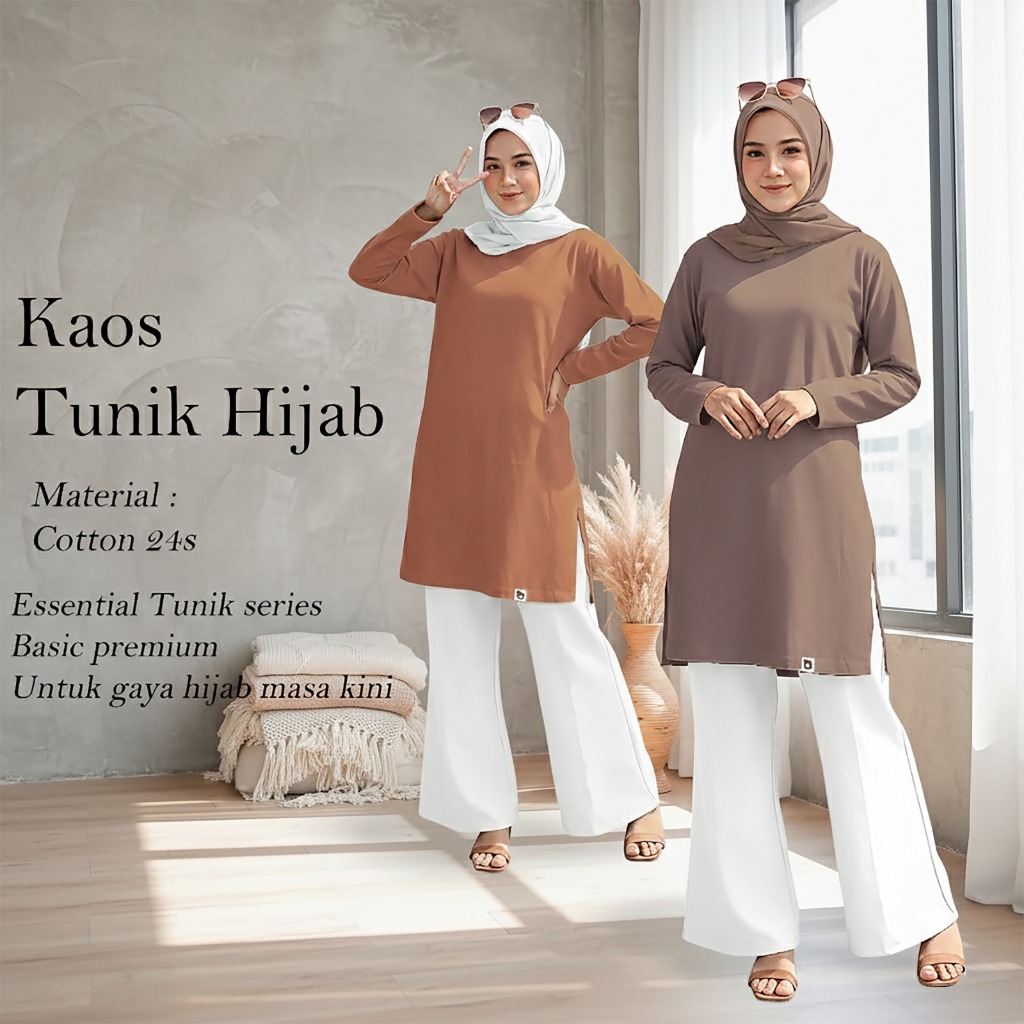 Tunik Kaos Wanita Muslimah Polos Lengan Panjang Small hingga Big Size