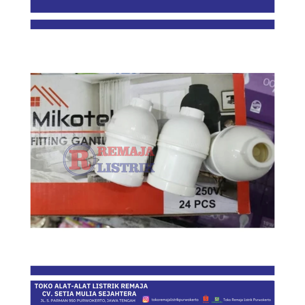 Fiting Gantung Plastik E27 Putih Mikotek