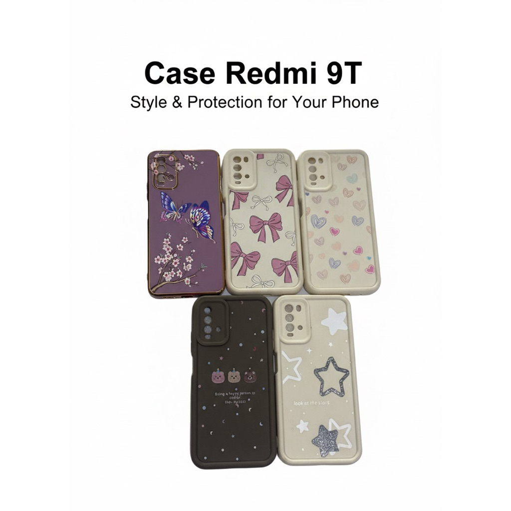 Casing HP Redmi 9T Softcase Karakter Aesthetic Lucu Motif Kupu-Kupu Pita Star Heart Case Xiaomi Redm